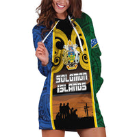 Solomon Islands Remembrance Day Hoodie Dress Lest We Forget and Polynesian Tattoo Pattern
