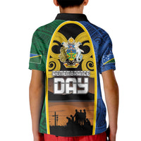 Solomon Islands Remembrance Day Kid Polo Shirt Lest We Forget and Polynesian Tattoo Pattern