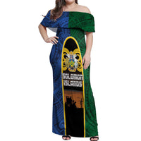 Solomon Islands Remembrance Day Off Shoulder Maxi Dress Lest We Forget and Polynesian Tattoo Pattern