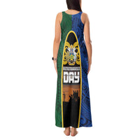 Solomon Islands Remembrance Day Tank Maxi Dress Lest We Forget and Polynesian Tattoo Pattern