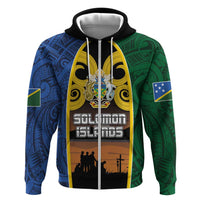 Solomon Islands Remembrance Day Zip Hoodie Lest We Forget and Polynesian Tattoo Pattern LT03 Zip Hoodie Black - Polynesian Pride
