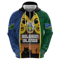 Solomon Islands Remembrance Day Zip Hoodie Lest We Forget and Polynesian Tattoo Pattern LT03 - Polynesian Pride