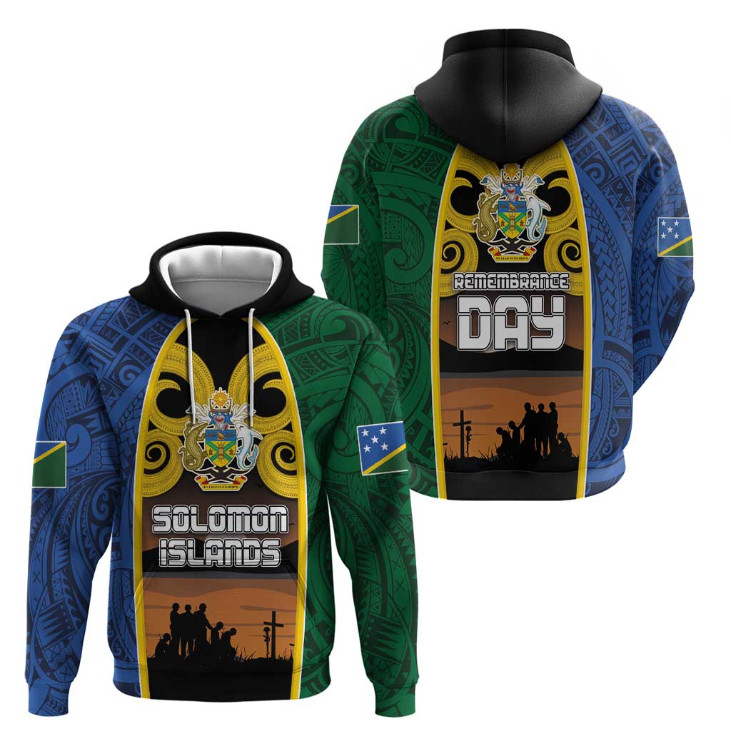 Solomon Islands Remembrance Day Zip Hoodie Lest We Forget and Polynesian Tattoo Pattern LT03 - Polynesian Pride