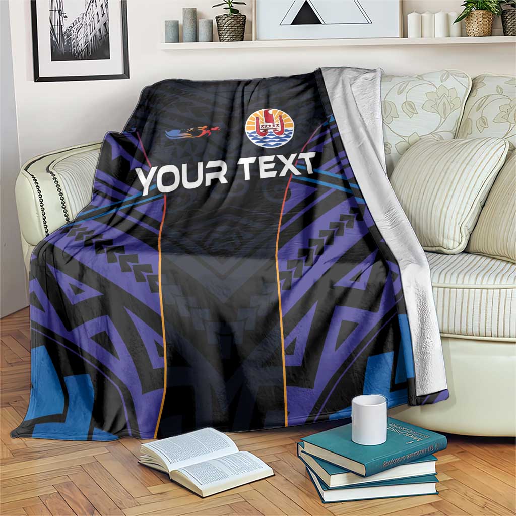 Personalised Tahiti Triathlon Polynesian Pattern Blanket LT03 Black - Polynesian Pride