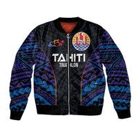 Personalised Tahiti Triathlon Polynesian Pattern Bomber Jacket LT03 Unisex Black - Polynesian Pride