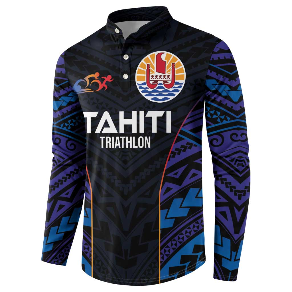Personalised Tahiti Triathlon Polynesian Pattern Button Sweatshirt LT03 - Polynesian Pride