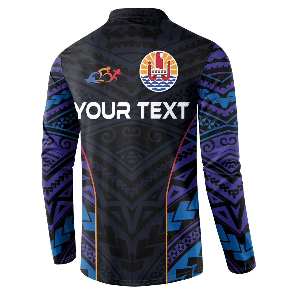 Personalised Tahiti Triathlon Polynesian Pattern Button Sweatshirt LT03 - Polynesian Pride