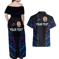 Personalised Tahiti Triathlon Polynesian Pattern Couples Matching Off Shoulder Maxi Dress and Hawaiian Shirt