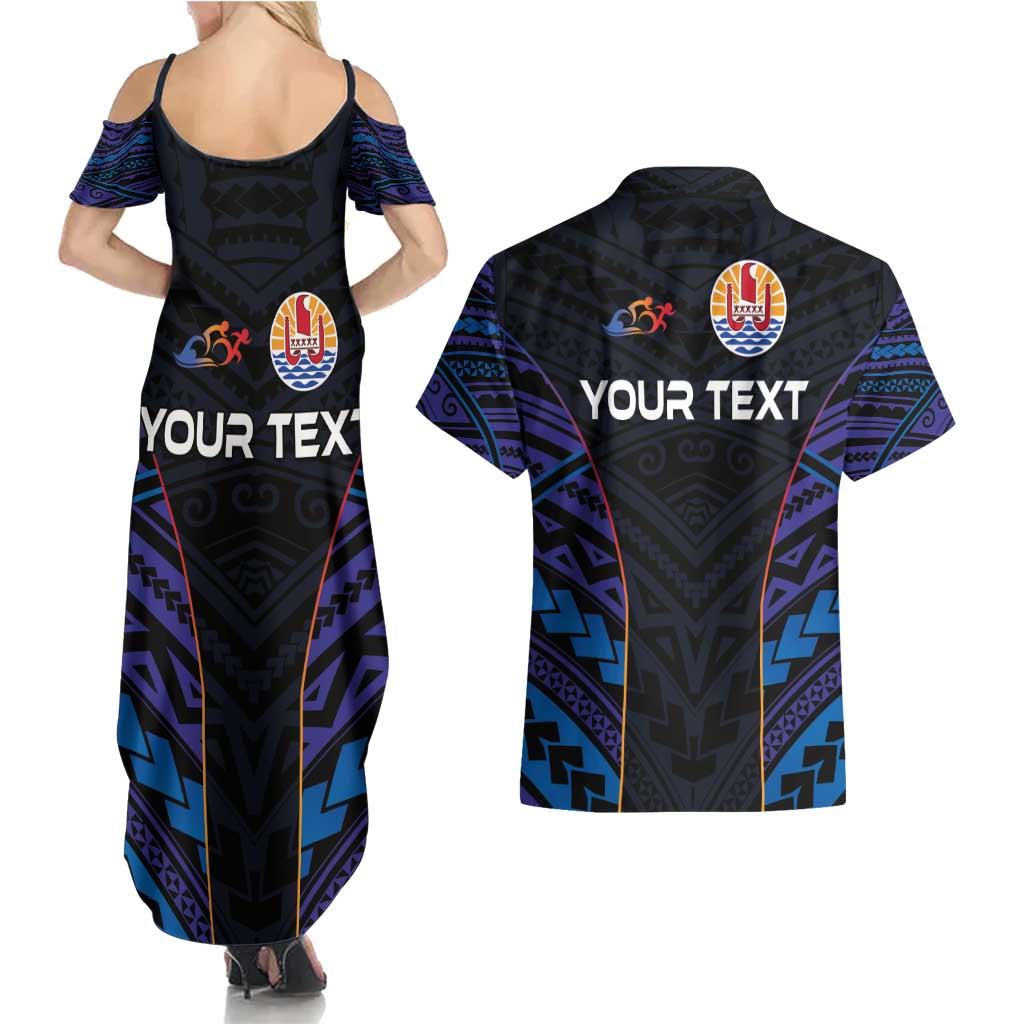 Personalised Tahiti Triathlon Polynesian Pattern Couples Matching Summer Maxi Dress and Hawaiian Shirt LT03 - Polynesian Pride