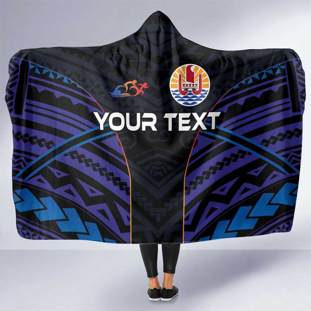 Personalised Tahiti Triathlon Polynesian Pattern Hooded Blanket LT03 One Size Black - Polynesian Pride