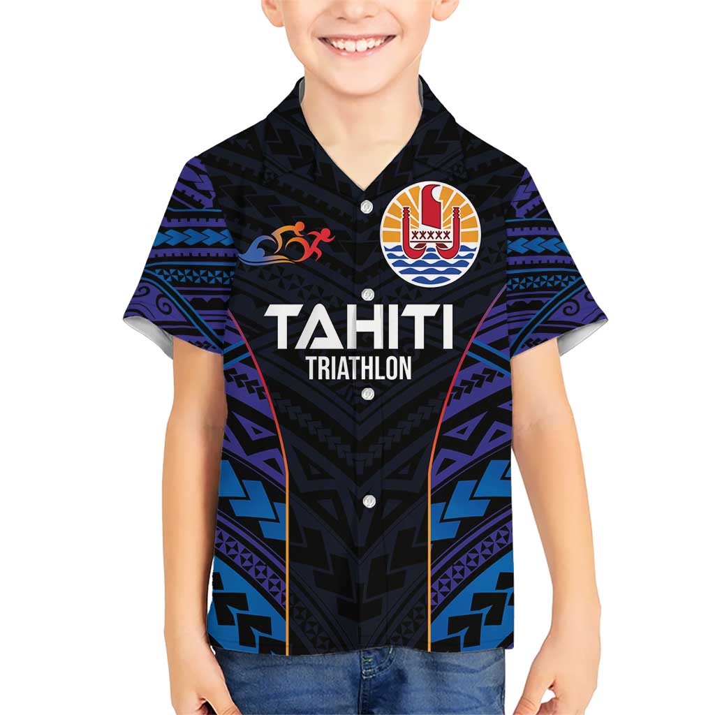 Personalised Tahiti Triathlon Polynesian Pattern Kid Hawaiian Shirt LT03 Kid Black - Polynesian Pride