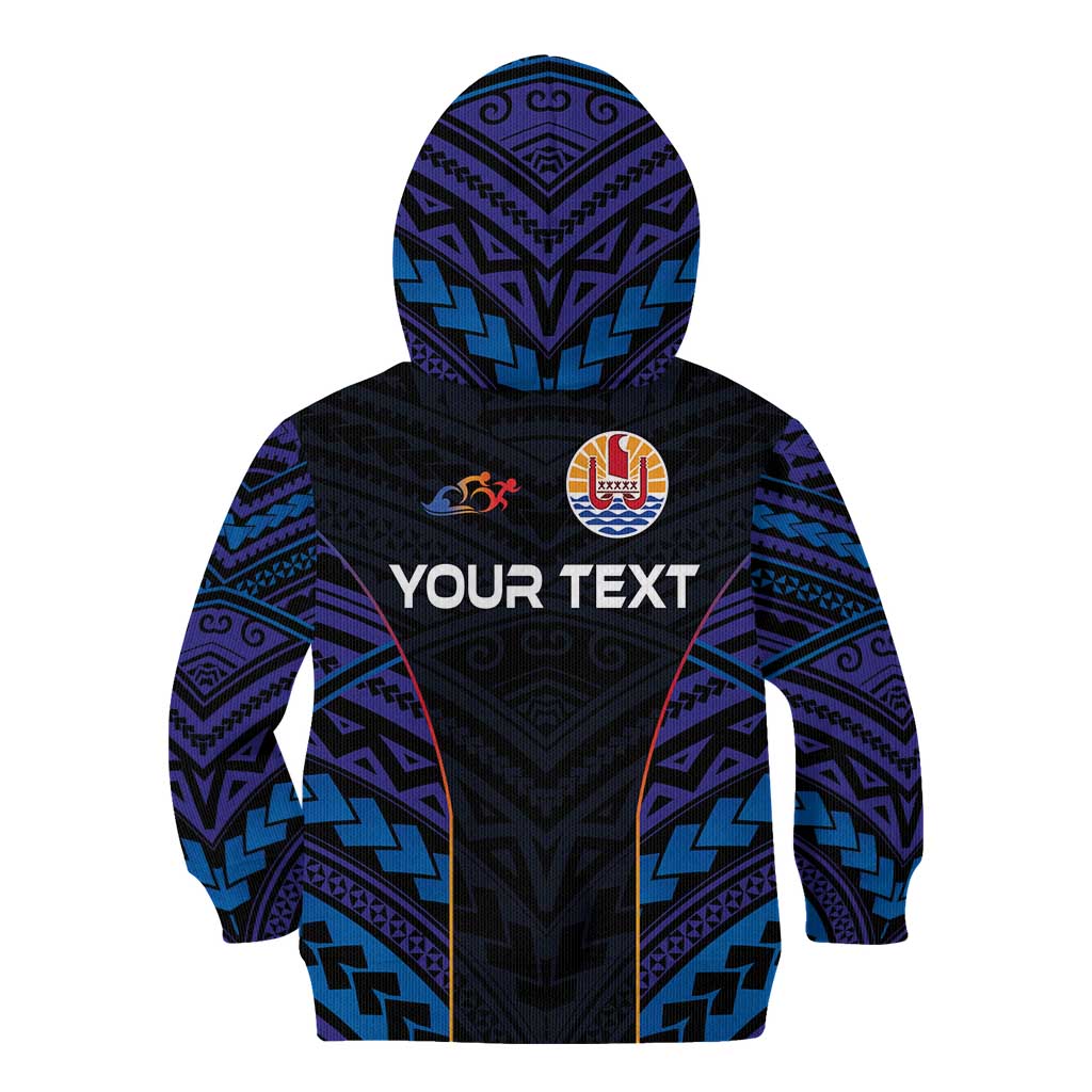 Personalised Tahiti Triathlon Polynesian Pattern Kid Hoodie