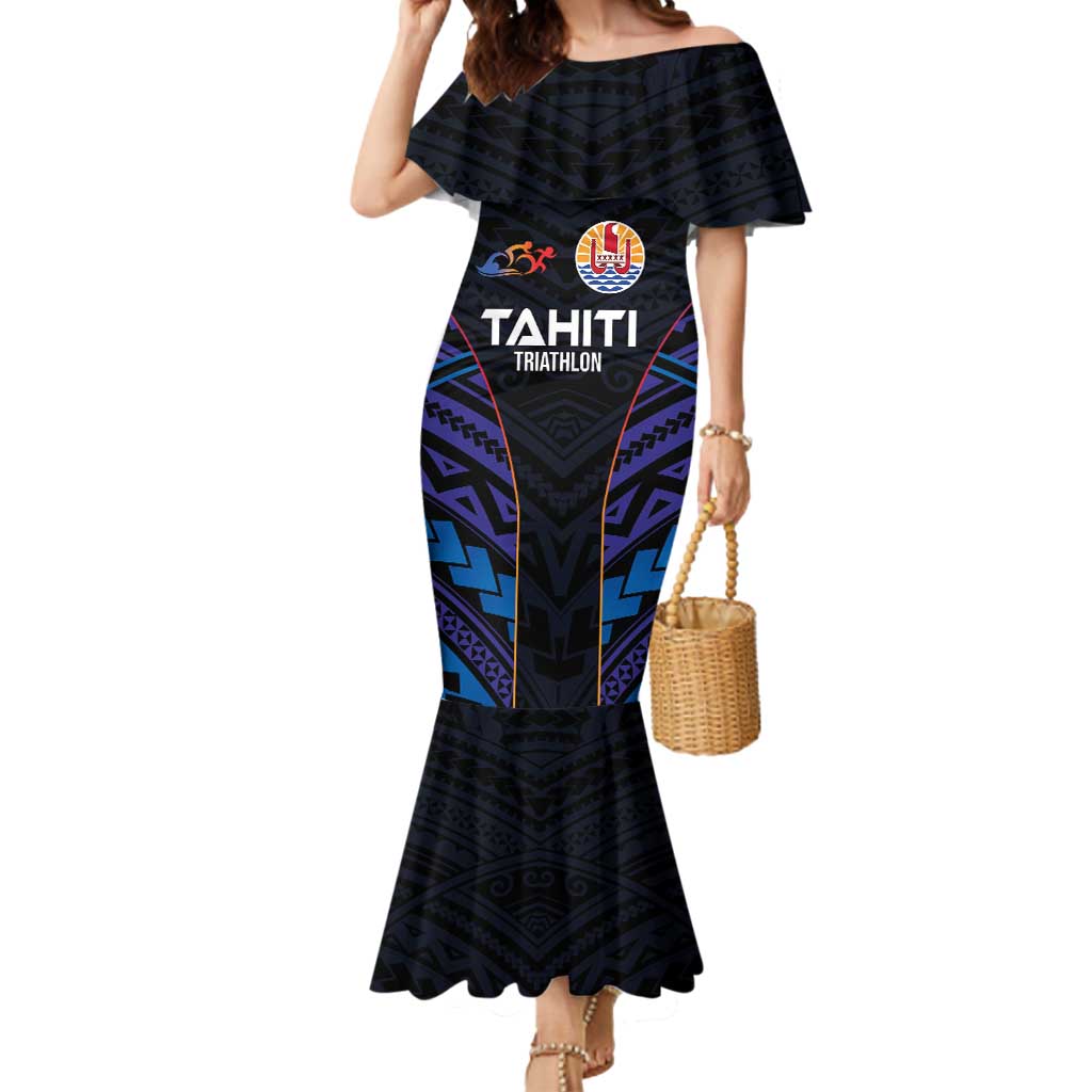 Personalised Tahiti Triathlon Polynesian Pattern Mermaid Dress LT03 Women Black - Polynesian Pride