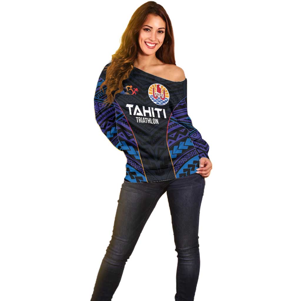 Personalised Tahiti Triathlon Polynesian Pattern Off Shoulder Sweater LT03 - Polynesian Pride