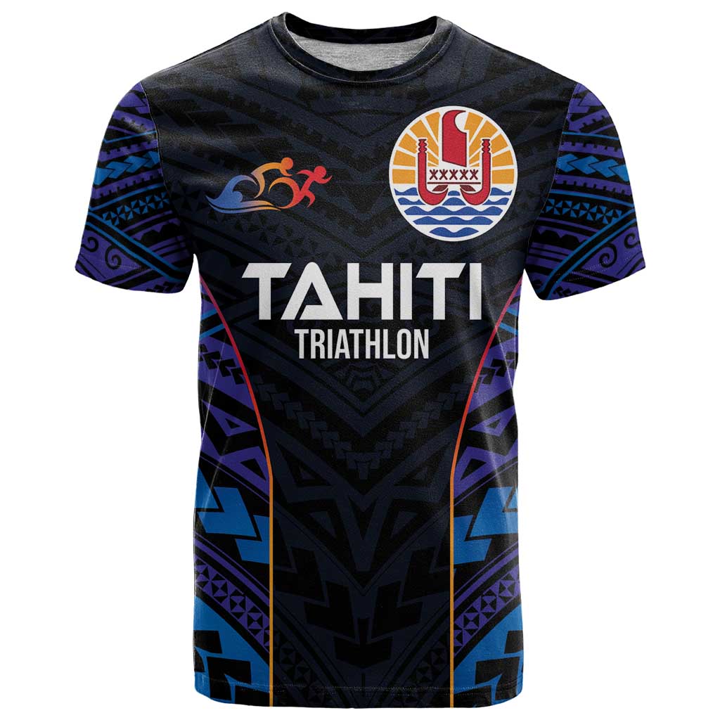 Personalised Tahiti Triathlon Polynesian Pattern T Shirt