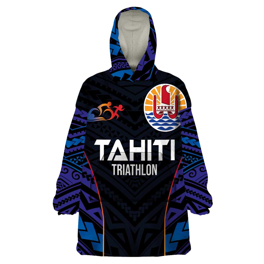 Personalised Tahiti Triathlon Polynesian Pattern Wearable Blanket Hoodie