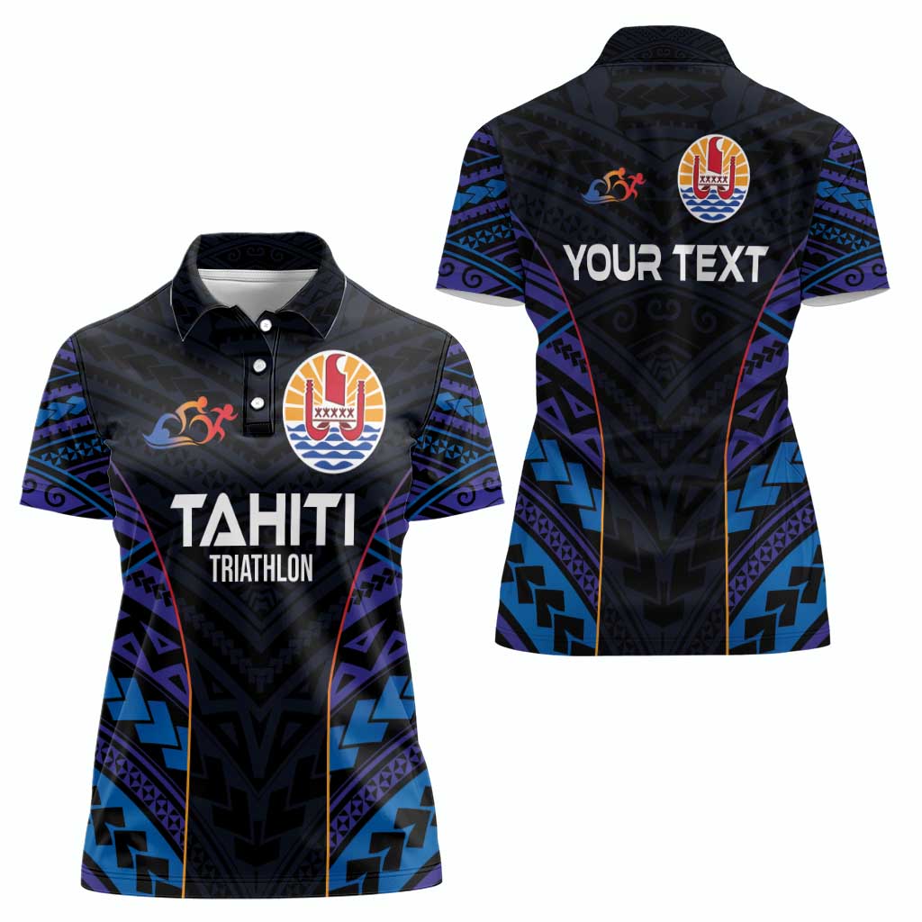 Personalised Tahiti Triathlon Polynesian Pattern Women Polo Shirt LT03 - Polynesian Pride