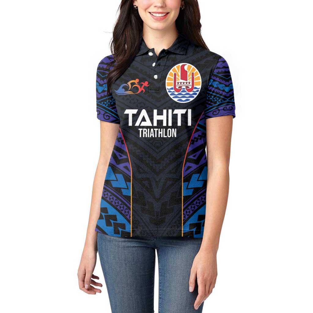 Personalised Tahiti Triathlon Polynesian Pattern Women Polo Shirt LT03 - Polynesian Pride