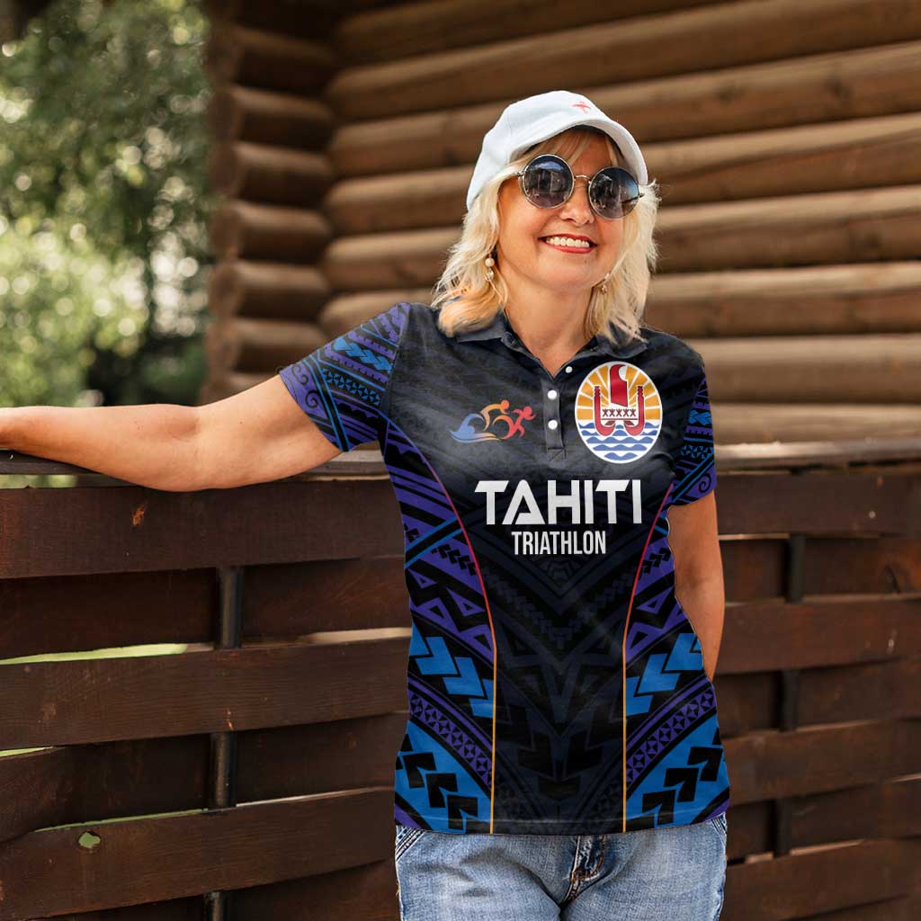Personalised Tahiti Triathlon Polynesian Pattern Women Polo Shirt LT03 - Polynesian Pride