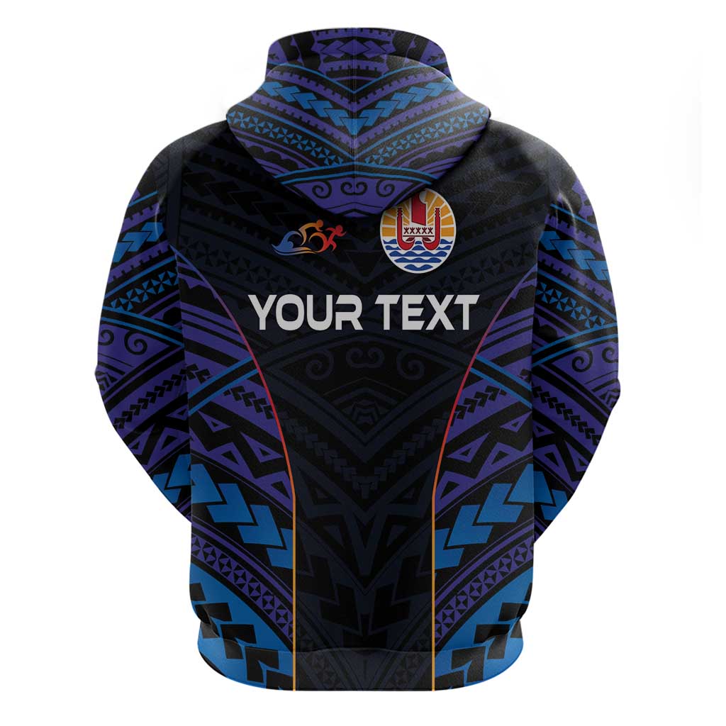 Personalised Tahiti Triathlon Polynesian Pattern Zip Hoodie LT03 - Polynesian Pride