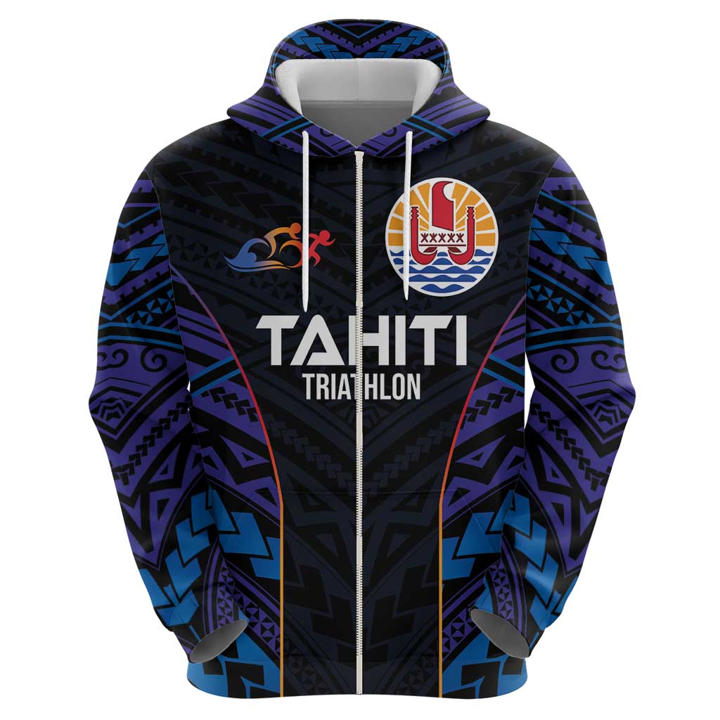 Personalised Tahiti Triathlon Polynesian Pattern Zip Hoodie LT03 - Polynesian Pride