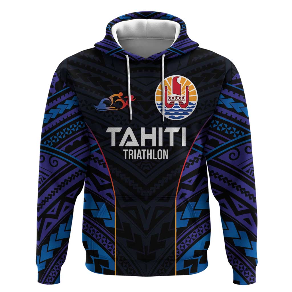 Personalised Tahiti Triathlon Polynesian Pattern Zip Hoodie LT03 Pullover Hoodie Black - Polynesian Pride