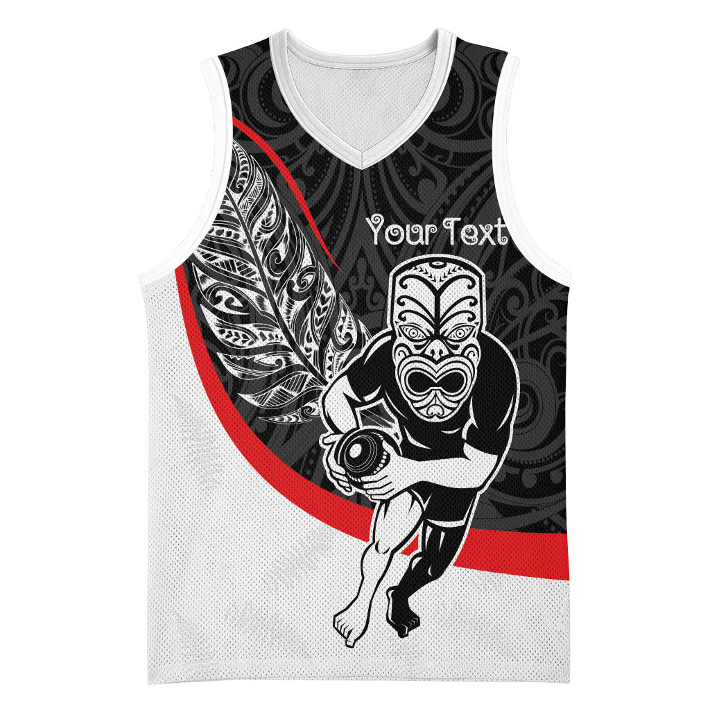 Personalised Aotearoa Lawn Bowls Basketball Jersey Maori Warrior and Silver Fern Sporty Style