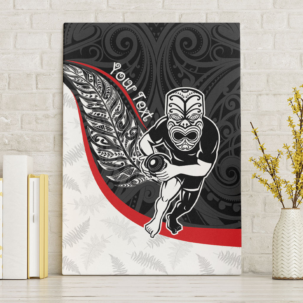 Personalised Aotearoa Lawn Bowls Canvas Wall Art Maori Warrior and Silver Fern Sporty Style
