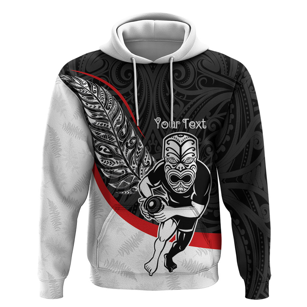 Personalised Aotearoa Lawn Bowls Hoodie Maori Warrior and Silver Fern Sporty Style LT03 Pullover Hoodie Black - Polynesian Pride