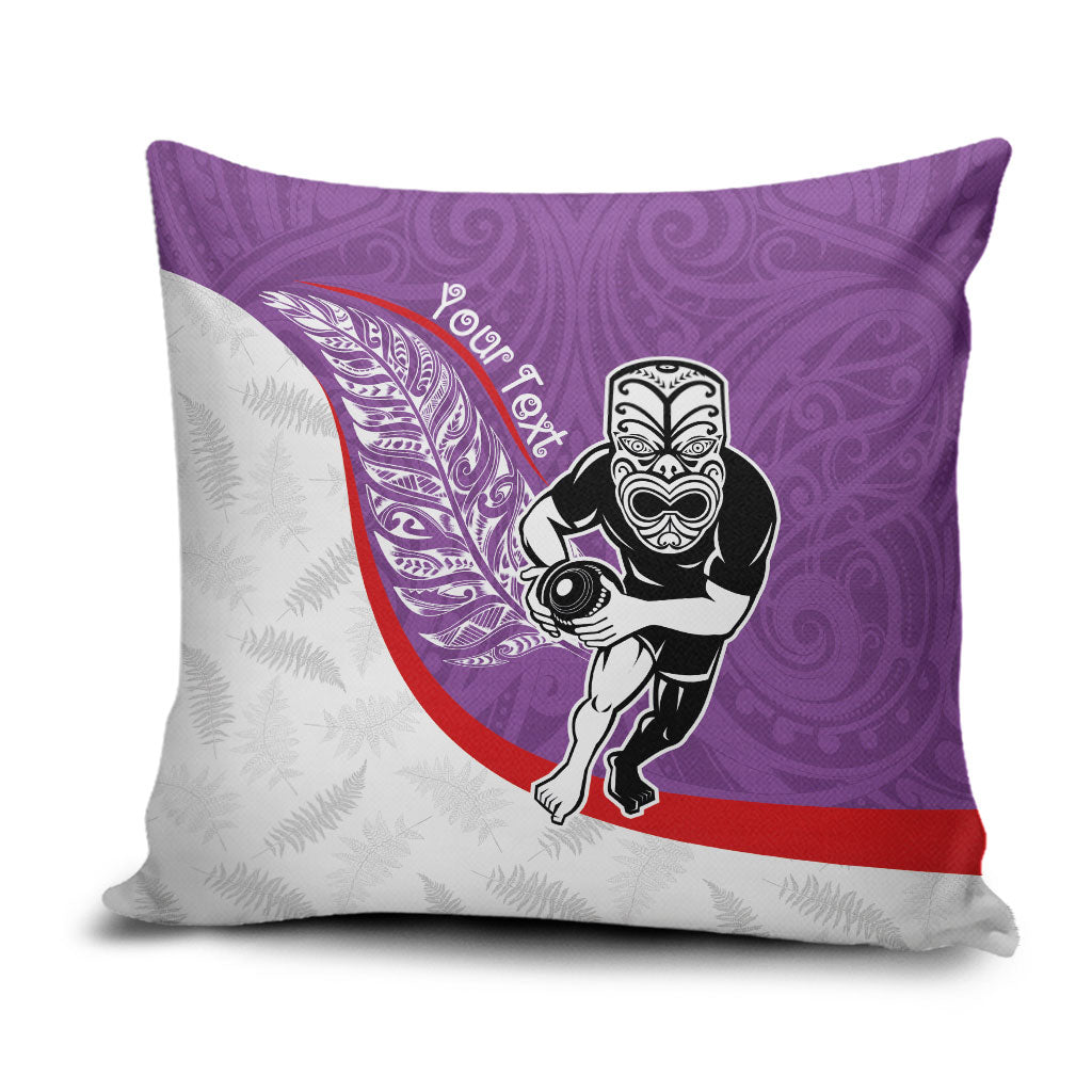Personalised Aotearoa Lawn Bowls Pillow Cover Maori Warrior and Silver Fern Sporty Style Purple LT03 Purple - Polynesian Pride
