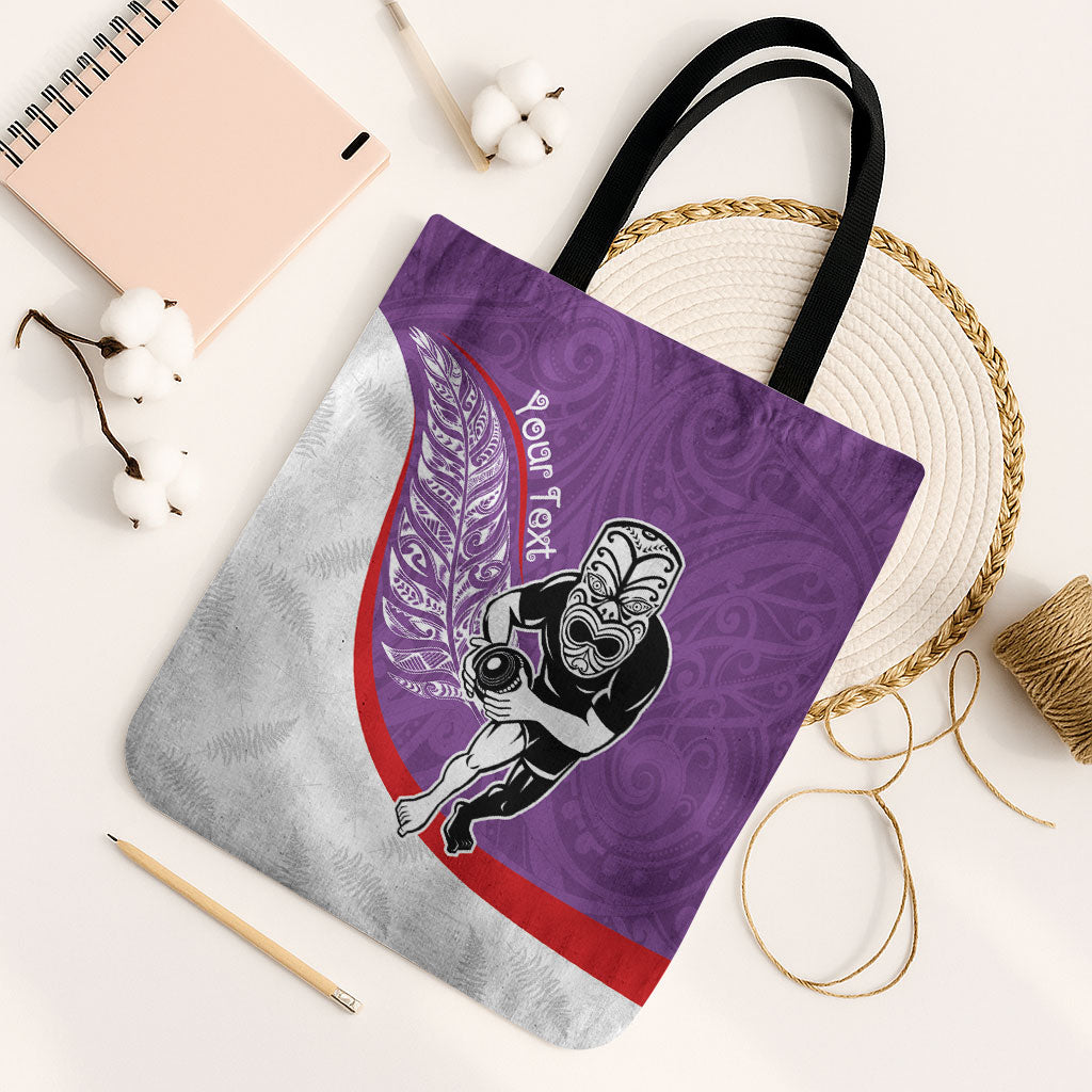 Personalised Aotearoa Lawn Bowls Tote Bag Maori Warrior and Silver Fern Sporty Style Purple LT03 Black Strap One Size Purple - Polynesian Pride