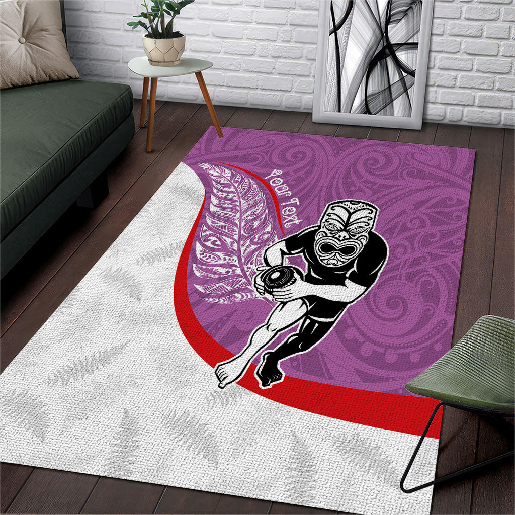 Personalised Aotearoa Lawn Bowls Area Rug Maori Warrior and Silver Fern Sporty Style Pink LT03 Pink - Polynesian Pride