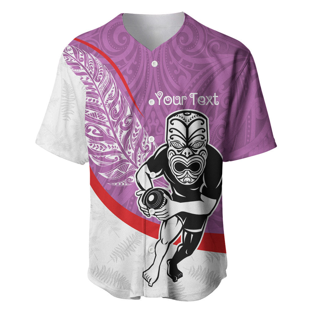Personalised Aotearoa Lawn Bowls Baseball Jersey Maori Warrior and Silver Fern Sporty Style Pink LT03 Pink - Polynesian Pride