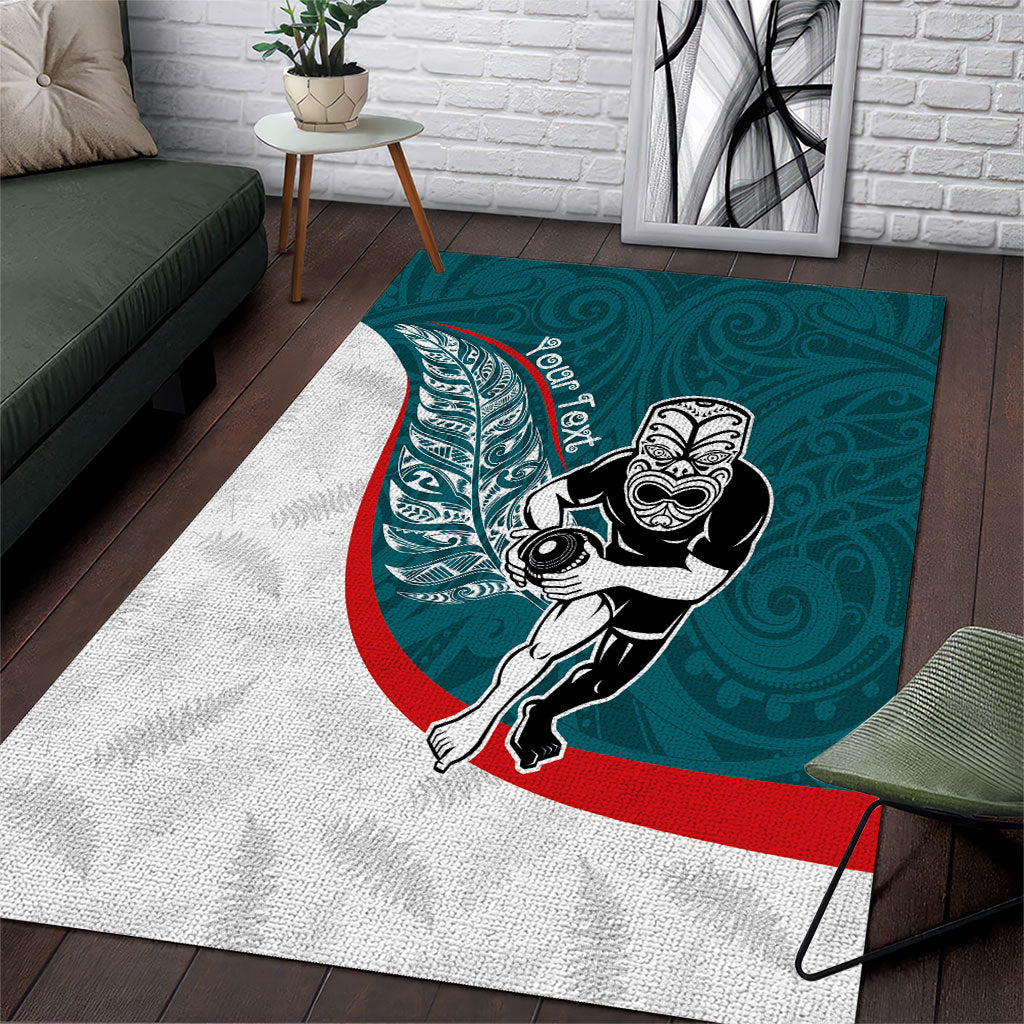 Personalised Aotearoa Lawn Bowls Area Rug Maori Warrior and Silver Fern Sporty Style Teal LT03 Teal - Polynesian Pride