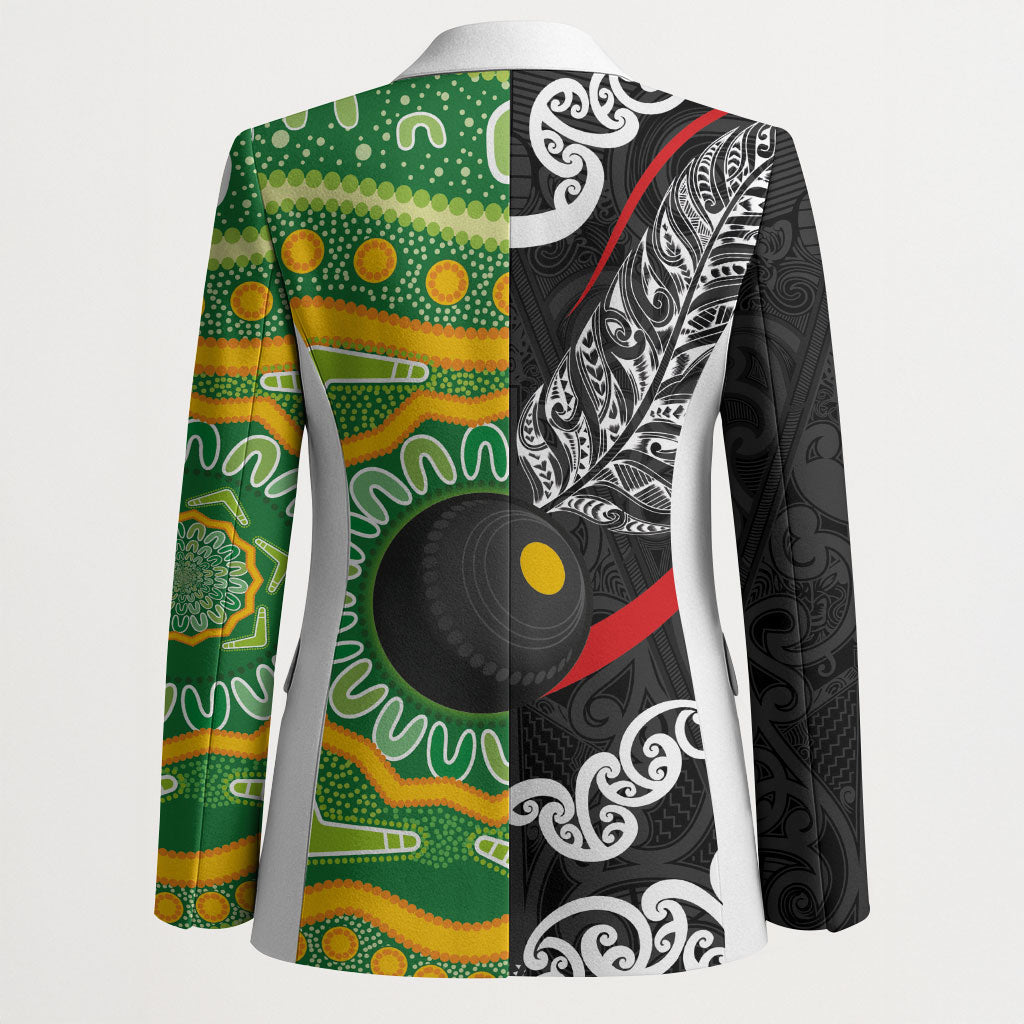 Personalised Aotearoa and Australia Lawn Bowls Blazer Maori Fern and Aboriginal Pattern LT03 - Polynesian Pride