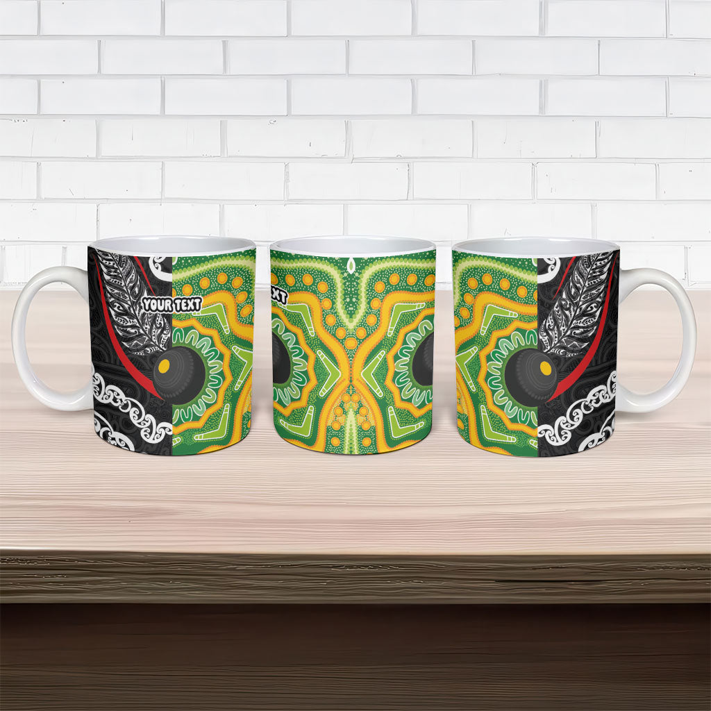 Personalised Aotearoa and Australia Lawn Bowls Ceramic Mug Maori Fern and Aboriginal Pattern LT03 - Polynesian Pride