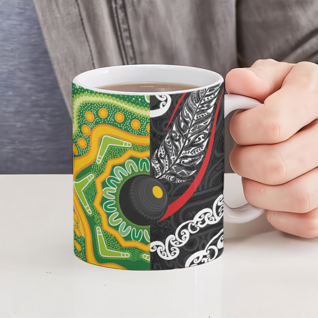Personalised Aotearoa and Australia Lawn Bowls Ceramic Mug Maori Fern and Aboriginal Pattern LT03 - Polynesian Pride