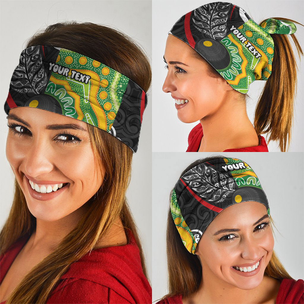 Personalised Aotearoa and Australia Lawn Bowls Neck Gaiter Maori Fern and Aboriginal Pattern LT03 - Polynesian Pride
