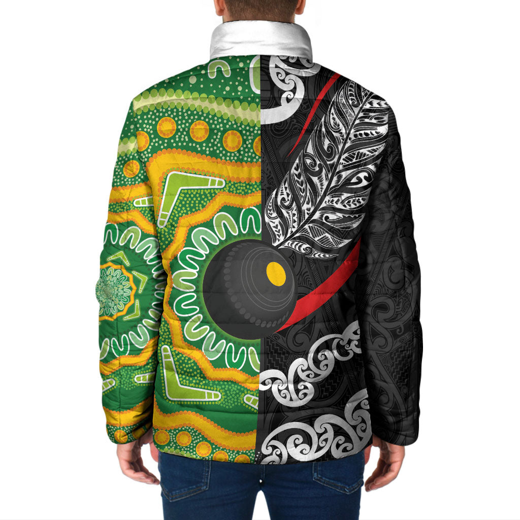 Personalised Aotearoa and Australia Lawn Bowls Padded Jacket Maori Fern and Aboriginal Pattern LT03 - Polynesian Pride