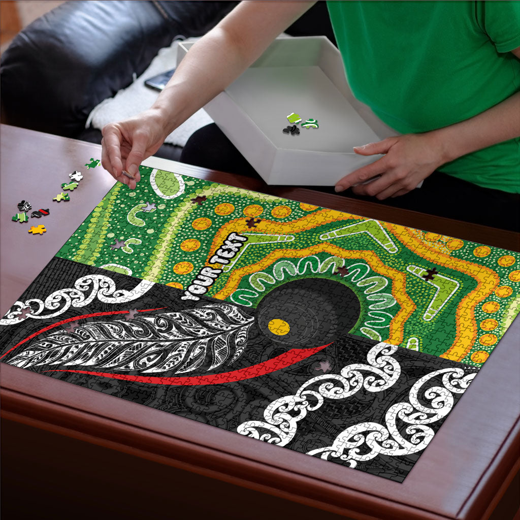 Personalised Aotearoa and Australia Lawn Bowls Puzzle Maori Fern and Aboriginal Pattern LT03 - Polynesian Pride