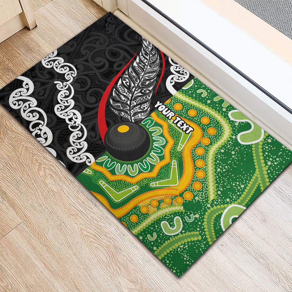 Personalised Aotearoa and Australia Lawn Bowls Rubber Doormat Maori Fern and Aboriginal Pattern LT03 - Polynesian Pride