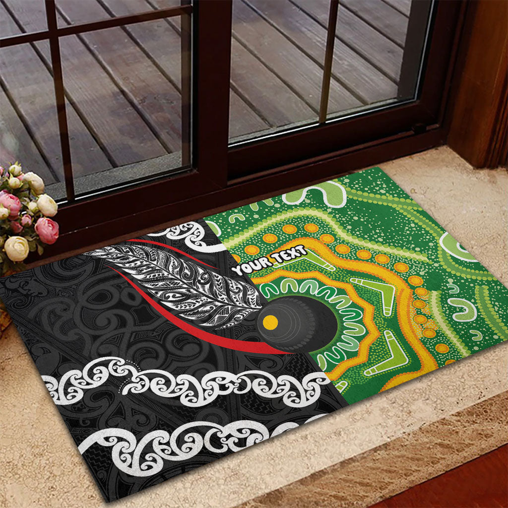 Personalised Aotearoa and Australia Lawn Bowls Rubber Doormat Maori Fern and Aboriginal Pattern LT03 - Polynesian Pride