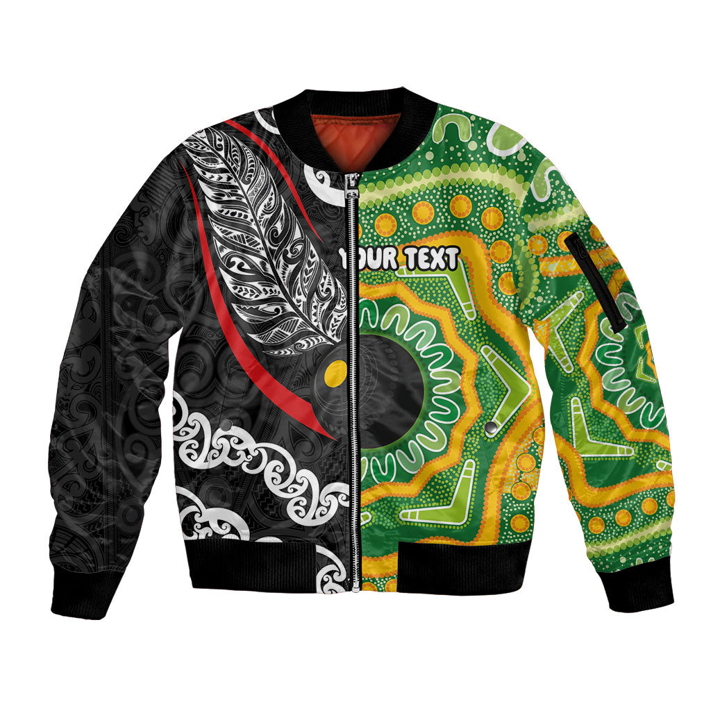 Personalised Aotearoa and Australia Lawn Bowls Sleeve Zip Bomber Jacket Maori Fern and Aboriginal Pattern LT03 Unisex Multicolor - Polynesian Pride