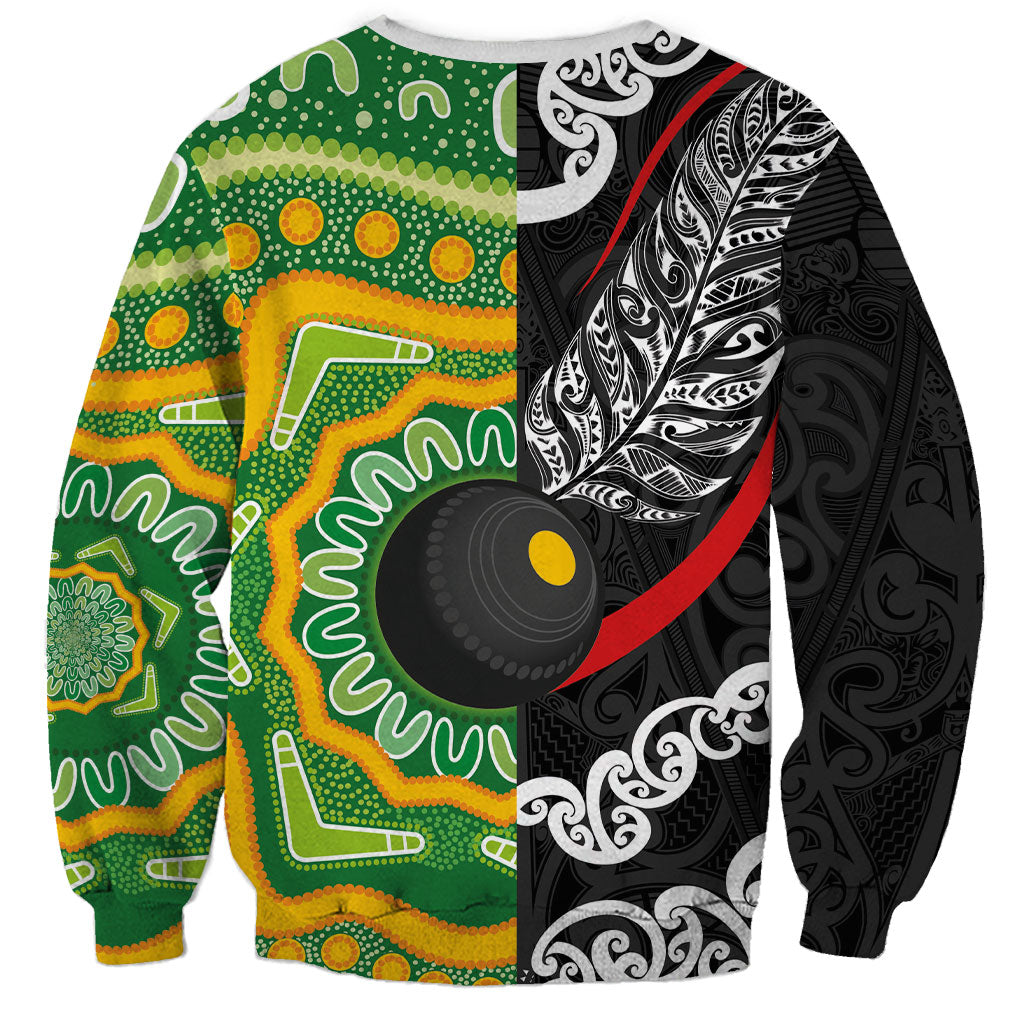 Personalised Aotearoa and Australia Lawn Bowls Sweatshirt Maori Fern and Aboriginal Pattern LT03 - Polynesian Pride