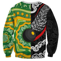 Personalised Aotearoa and Australia Lawn Bowls Sweatshirt Maori Fern and Aboriginal Pattern LT03 - Polynesian Pride