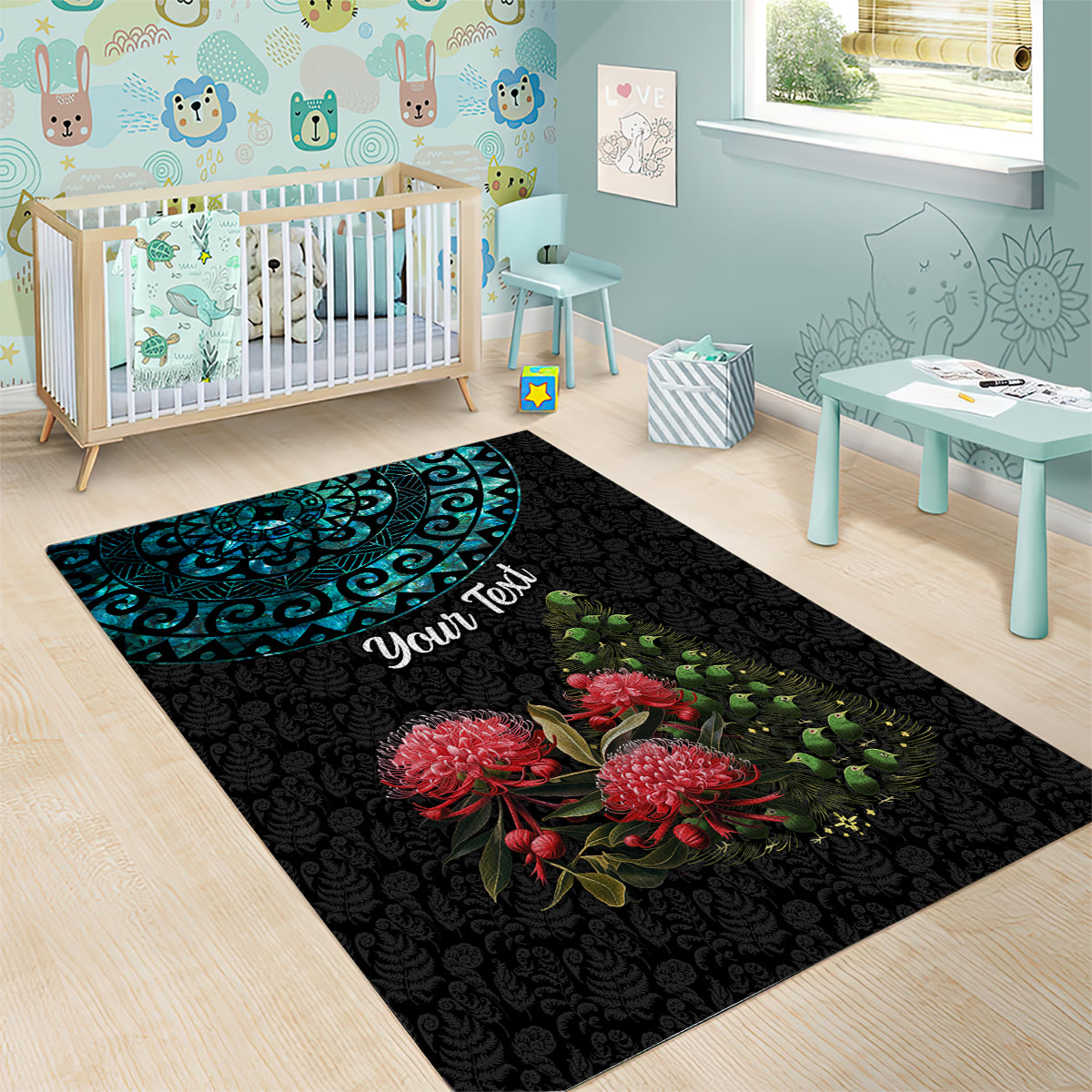 Personalized New Zealand Christmas Area Rug Maori Santa Pikorua and Pohutukawa Meri Kirihimete LT03 - Polynesian Pride