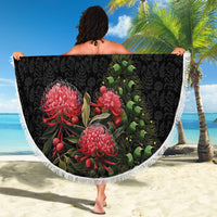 Personalized New Zealand Christmas Beach Blanket Maori Santa Pikorua and Pohutukawa Meri Kirihimete LT03 - Polynesian Pride