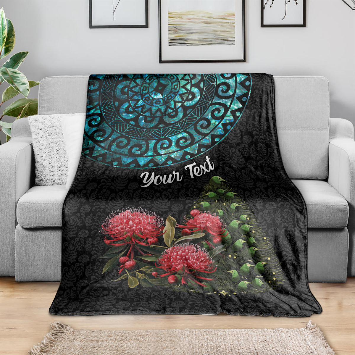 Personalized New Zealand Christmas Blanket Maori Santa Pikorua and Pohutukawa Meri Kirihimete LT03 - Polynesian Pride