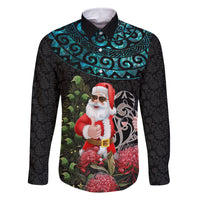 Personalized New Zealand Christmas Family Matching Mermaid Dress and Hawaiian Shirt Maori Santa Pikorua and Pohutukawa Meri Kirihimete LT03 Dad's Shirt - Long Sleeve Black - Polynesian Pride