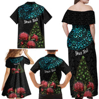 Personalized New Zealand Christmas Family Matching Off Shoulder Maxi Dress and Hawaiian Shirt Maori Santa Pikorua and Pohutukawa Meri Kirihimete LT03 - Polynesian Pride